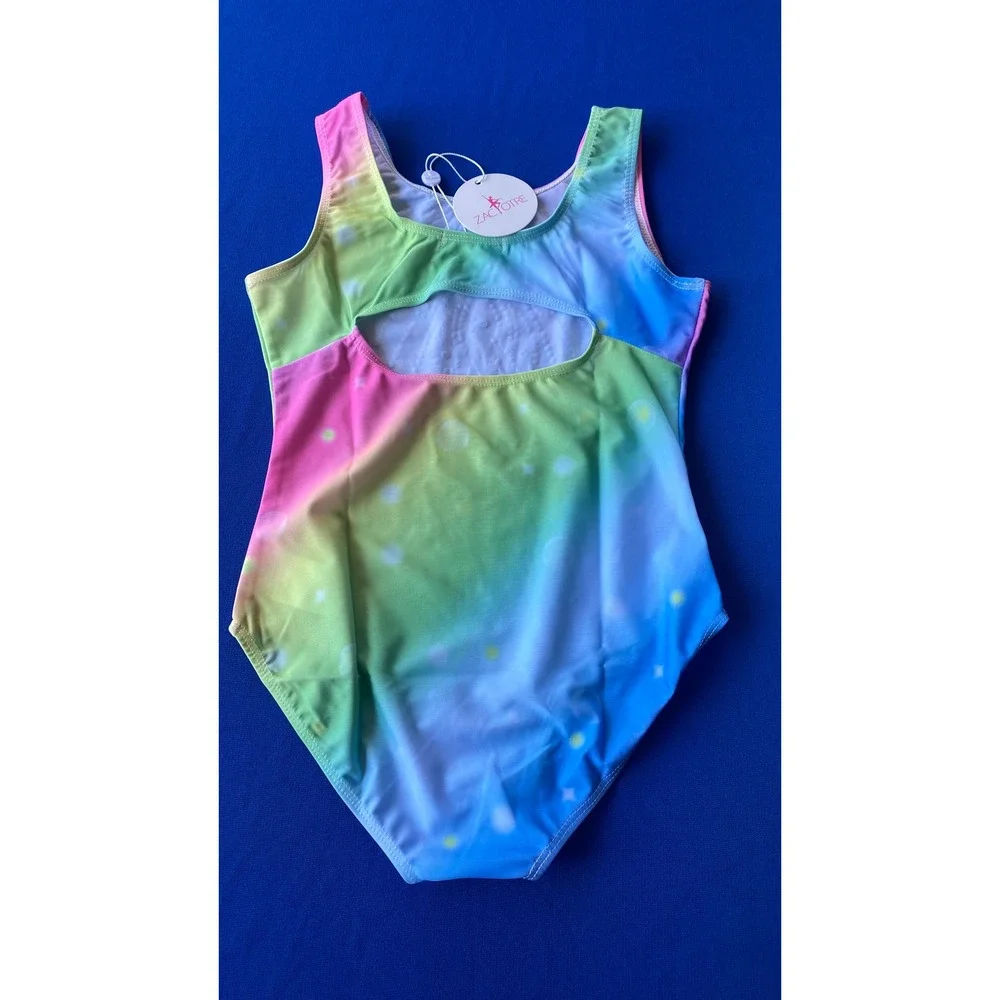 Zaclotre Girls Rainbow Ombre Rhinestone Dance Leotard Size 150 New With Tags